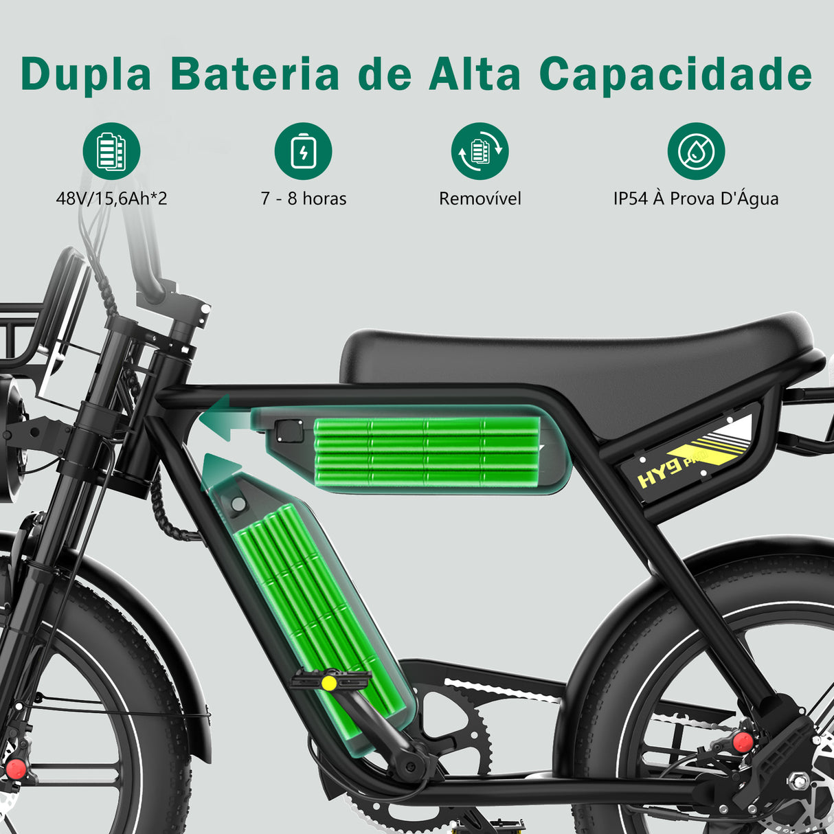 HY9 Pro Bicicleta Elétrica com Dupla Bateria e Longa Autonomia
